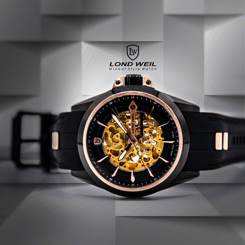 ساعت لوندویل مردانه اتوماتیک دوقاب بند رابر (بدون نیاز به باطری)