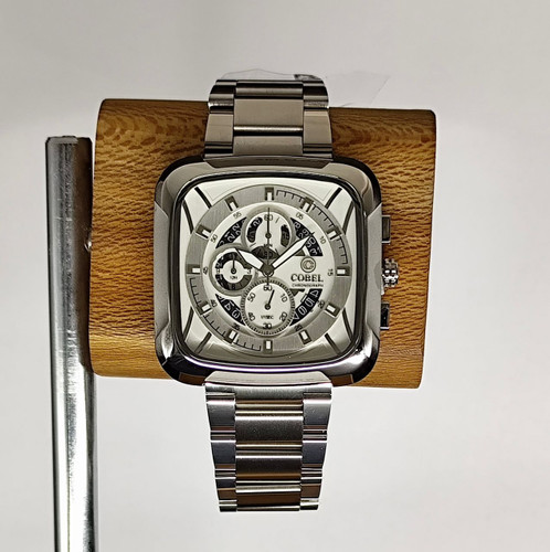 ساعت کوبل مردانه چهارگوش سه موتوره کرنوگراف بند استیل