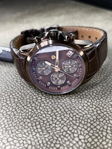 ساعت نوادا بند چرمی سه موتوره کرنوگراف فول استیل اورجینال